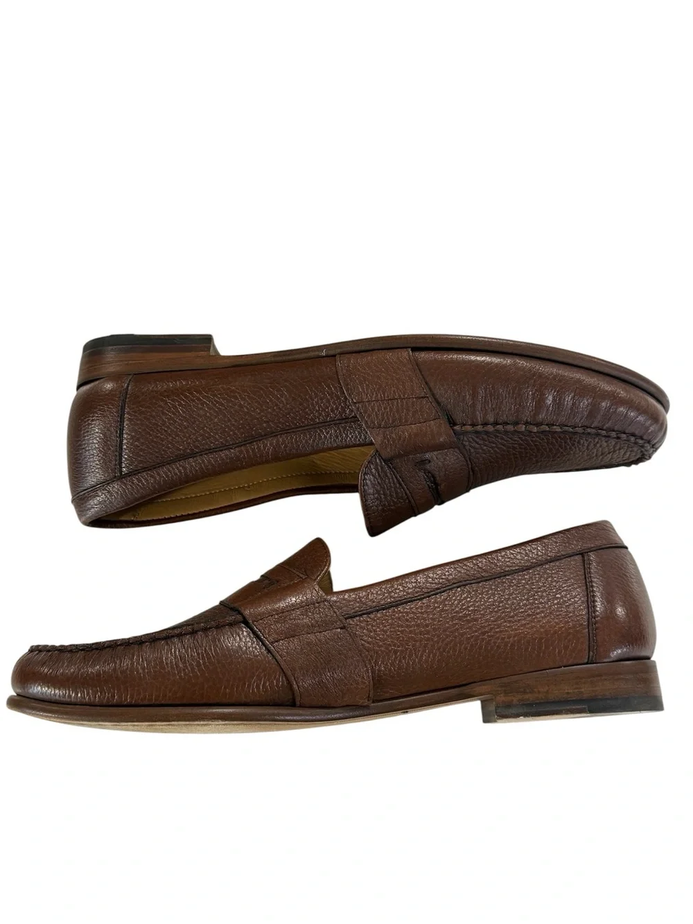 Alan Payne Deerskin Penny Loafer in Brown Pebbled Leather